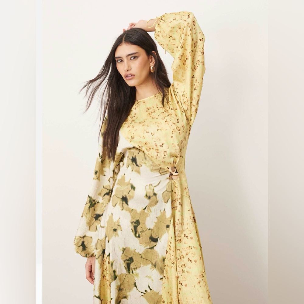 ARRANGE Long Sleeve Satin Midi Dress
